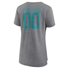 Miami Dolphins Women's Heritage Custom Name & Number Tri-Blend T-Shirt Gray - NFL