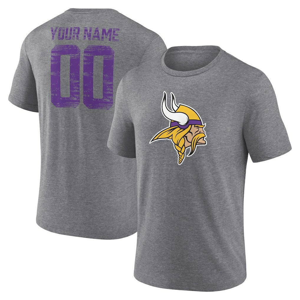 Minnesota Vikings Heritage Custom Name & Number Tri-Blend T-Shirt Gray - NFL
