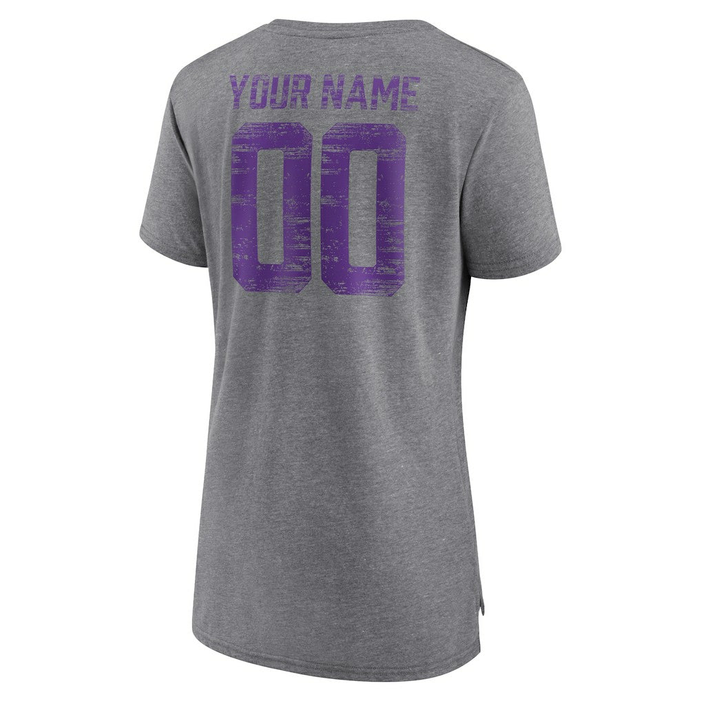 Minnesota Vikings Women's Heritage Custom Name & Number Tri-Blend T-Shirt Gray - NFL