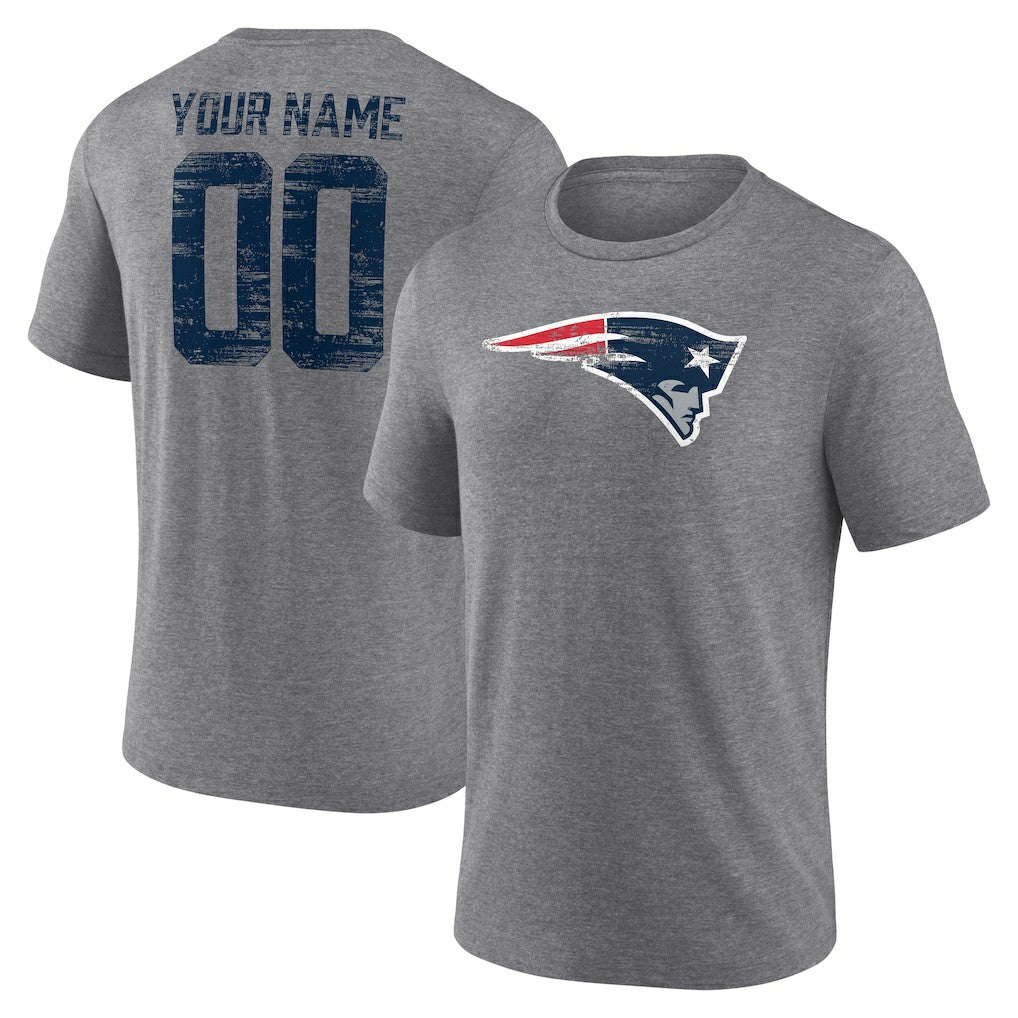 New England Patriots Heritage Custom Name & Number Tri-Blend T-Shirt Gray - NFL
