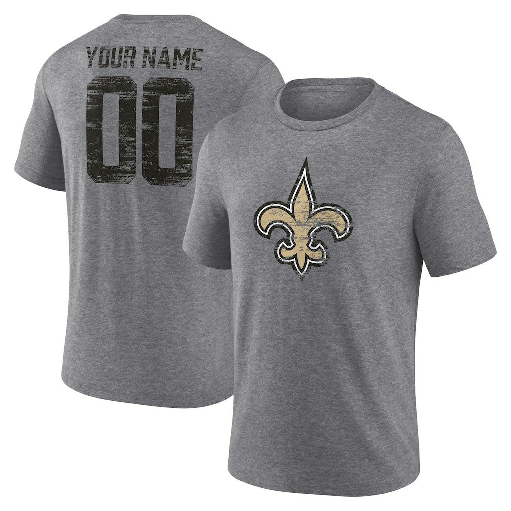 New Orleans Saints Heritage Custom Name & Number Tri-Blend T-Shirt Gray - NFL