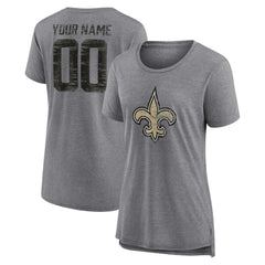 New Orleans Saints Women's Heritage Custom Name & Number Tri-Blend T-Shirt Gray - NFL