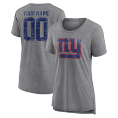 New York Giants Women's Heritage Custom Name & Number Tri-Blend T-Shirt Gray - NFL