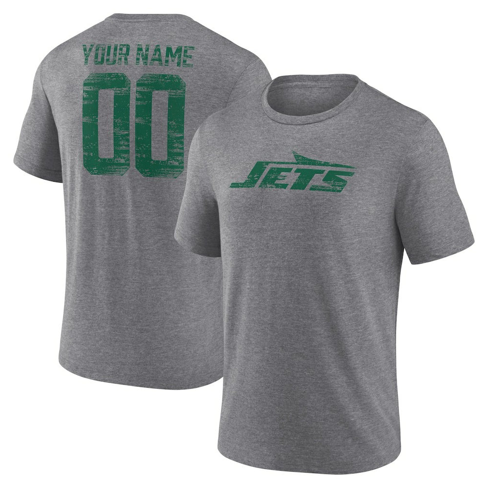 New York Jets Heritage Custom Name & Number Tri-Blend T-Shirt Gray - NFL