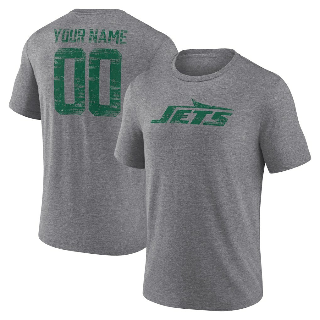 New York Jets Heritage Custom Name & Number Tri-Blend T-Shirt Gray - NFL