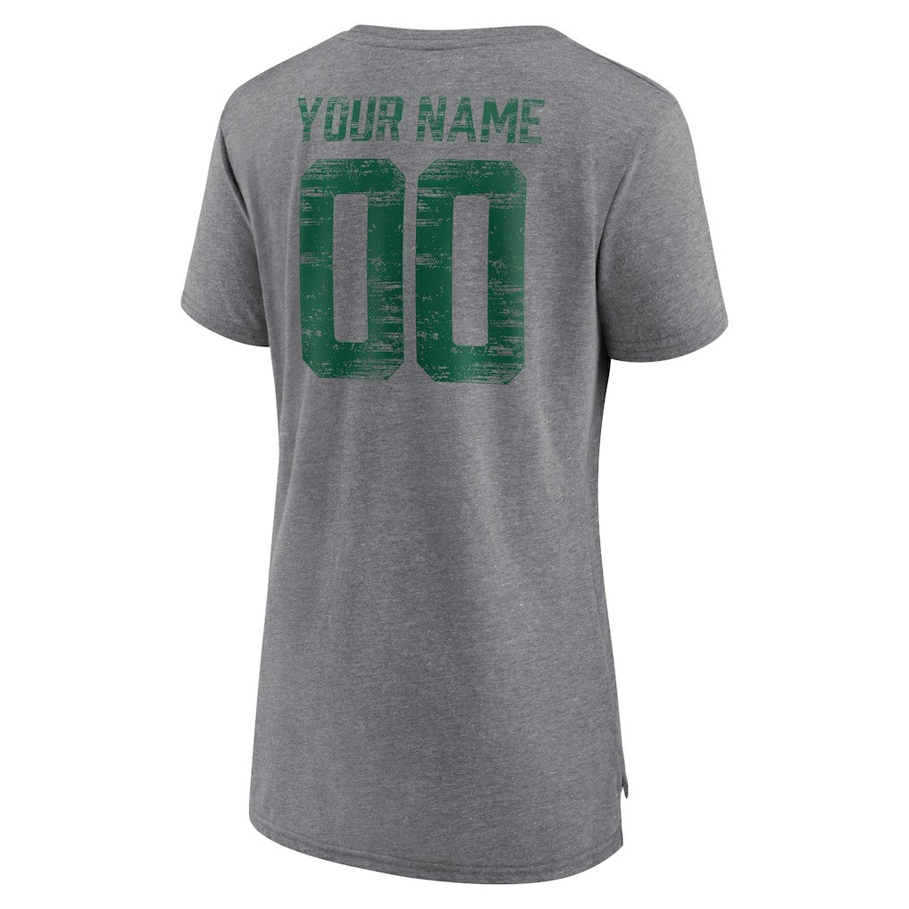 New York Jets Women's Heritage Custom Name & Number Tri-Blend T-Shirt Gray - NFL