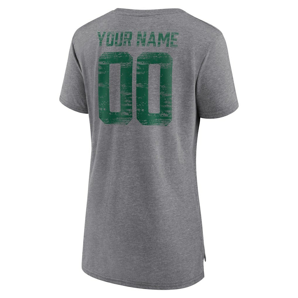 New York Jets Women's Heritage Custom Name & Number Tri-Blend T-Shirt Gray - NFL