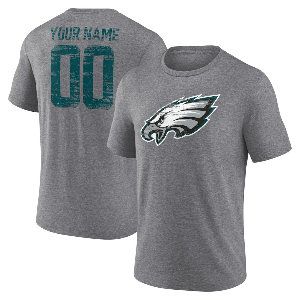 Philadelphia Eagles Heritage Custom Name & Number Tri-Blend T-Shirt Gray - NFL