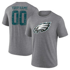 Philadelphia Eagles Heritage Custom Name & Number Tri-Blend T-Shirt Gray - NFL