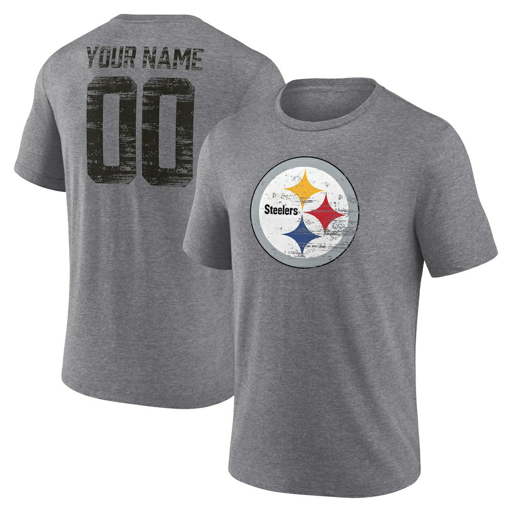Pittsburgh Steelers Heritage Custom Name & Number Tri-Blend T-Shirt Gray - NFL