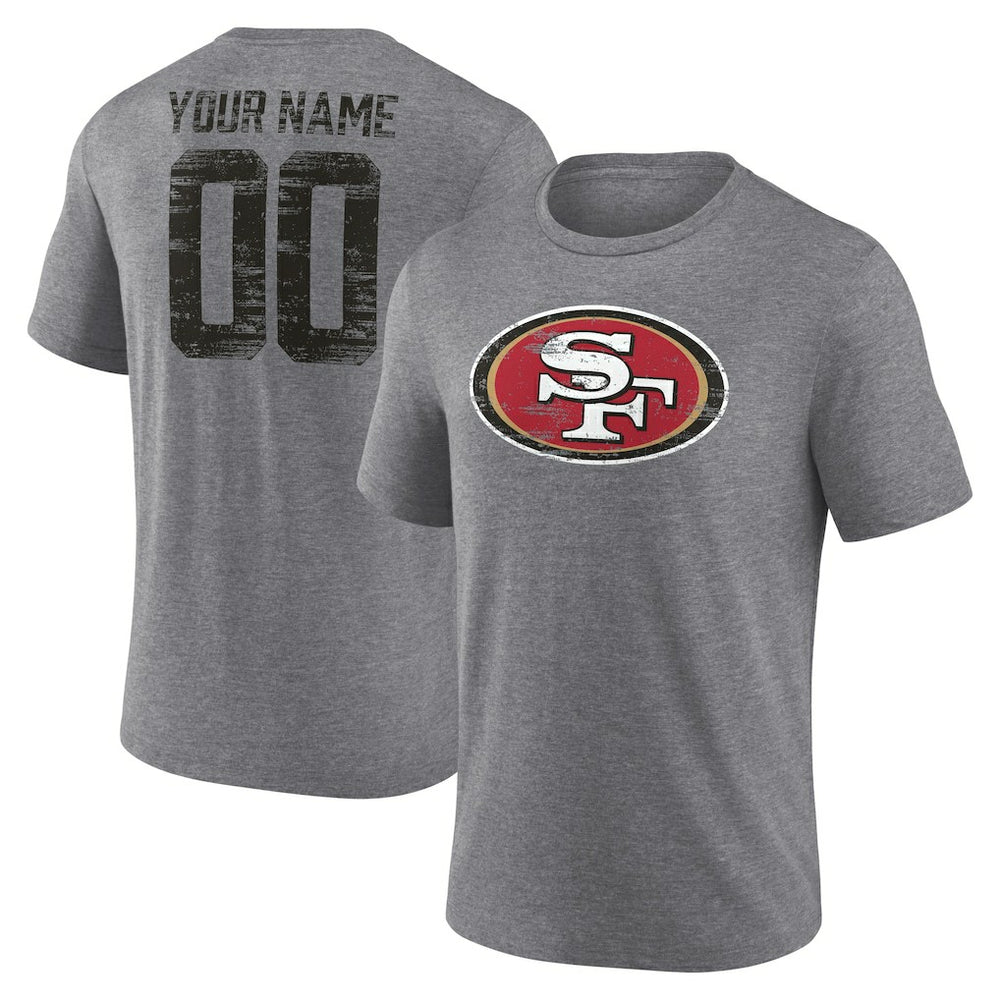 San Francisco 49ers Heritage Custom Name & Number Tri-Blend T-Shirt Gray - NFL