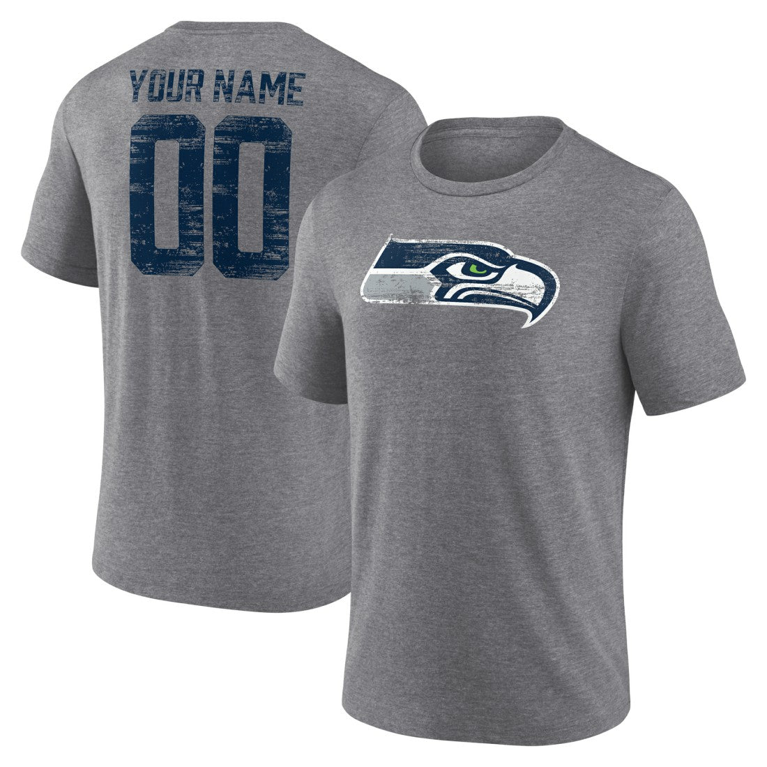 Seattle Seahawks Heritage Custom Name & Number Tri-Blend T-Shirt Gray - NFL