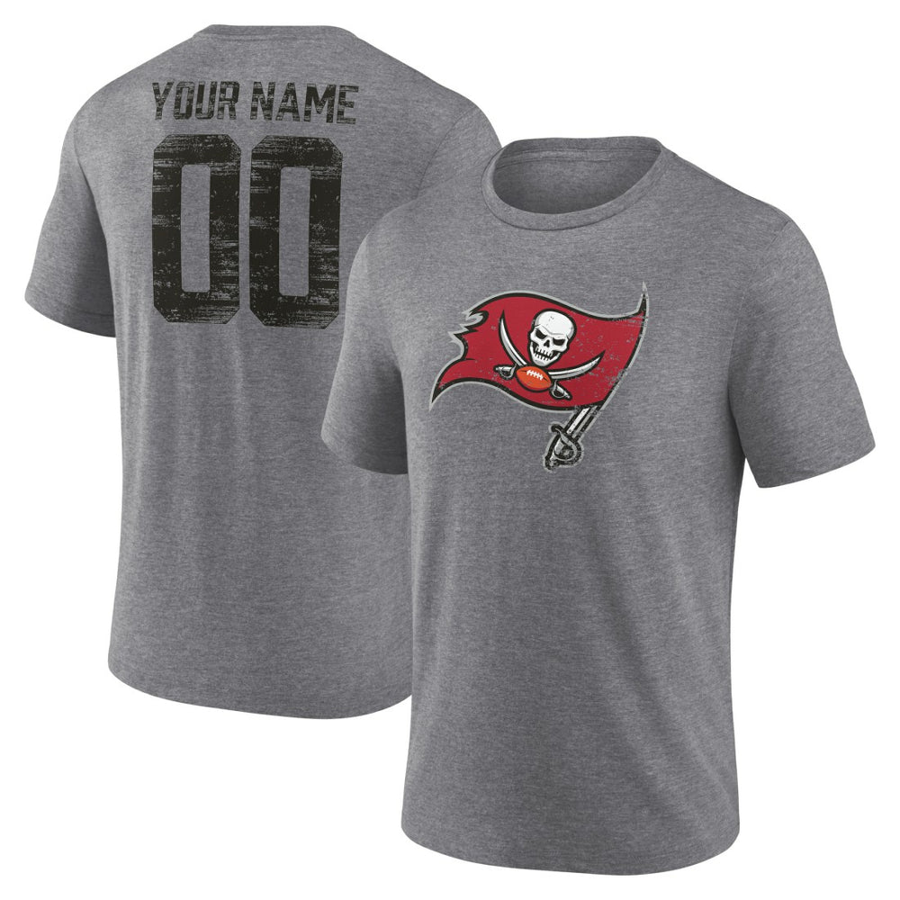 Tampa Bay Buccaneers Heritage Custom Name & Number Tri-Blend T-Shirt Gray - NFL
