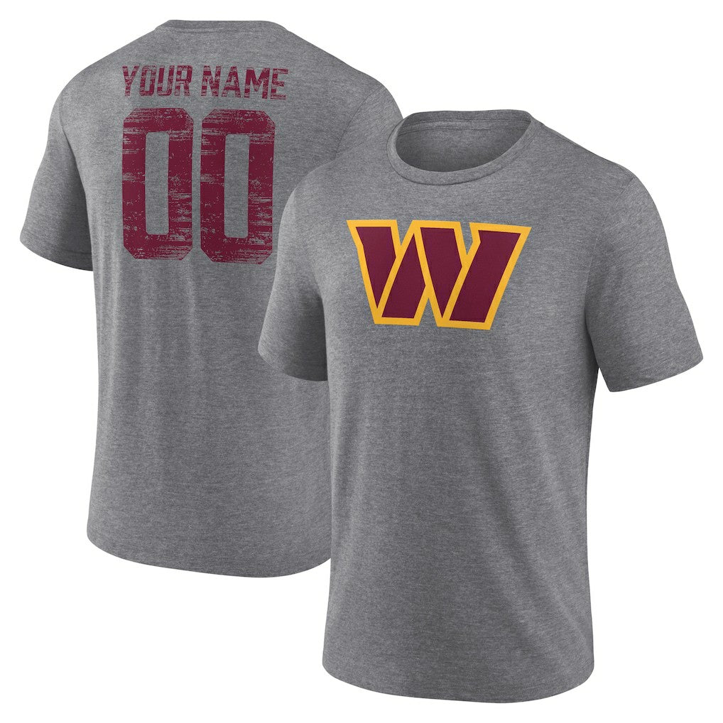 Washington Commanders Heritage Custom Name & Number Tri-Blend T-Shirt Gray - NFL