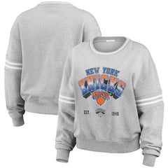 NBA - New York Knicks WEAR by Erin Andrews Women's Sleeve Stripe Fleece Crewneck Sweatshirt - Gray