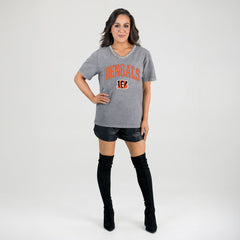 Cincinnati Bengals Gameday Couture Women's Relaxed Iconic Edge Rhinestone V-Neck T-Shirt Gray - NFL