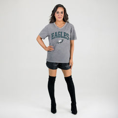 Philadelphia Eagles Gameday Couture Women's Relaxed Iconic Edge Rhinestone V-Neck T-Shirt Gray - NFL