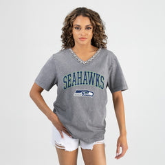 Seattle Seahawks Gameday Couture Women's Relaxed Iconic Edge Rhinestone V-Neck T-Shirt Gray - NFL