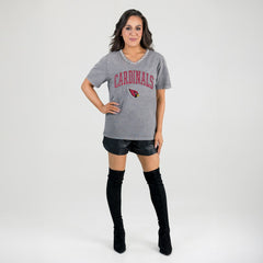 Arizona Cardinals Gameday Couture Women's Relaxed Iconic Edge Rhinestone V-Neck T-Shirt Gray - NFL