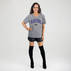Baltimore Ravens Gameday Couture Women's Relaxed Iconic Edge Rhinestone V-Neck T-Shirt Gray - NFL