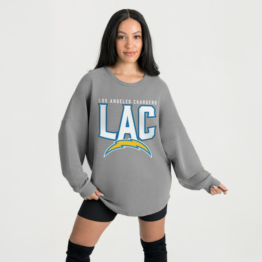 Los Angeles Chargers Gameday Couture Women's Oversized Pure Motion Corded Sweatshirt Gray - NFL