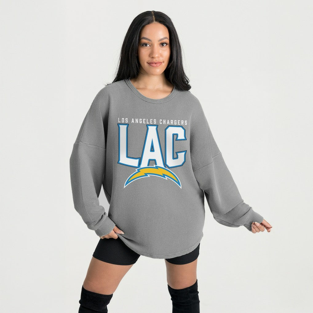 Los Angeles Chargers Gameday Couture Women's Oversized Pure Motion Corded Sweatshirt Gray - NFL