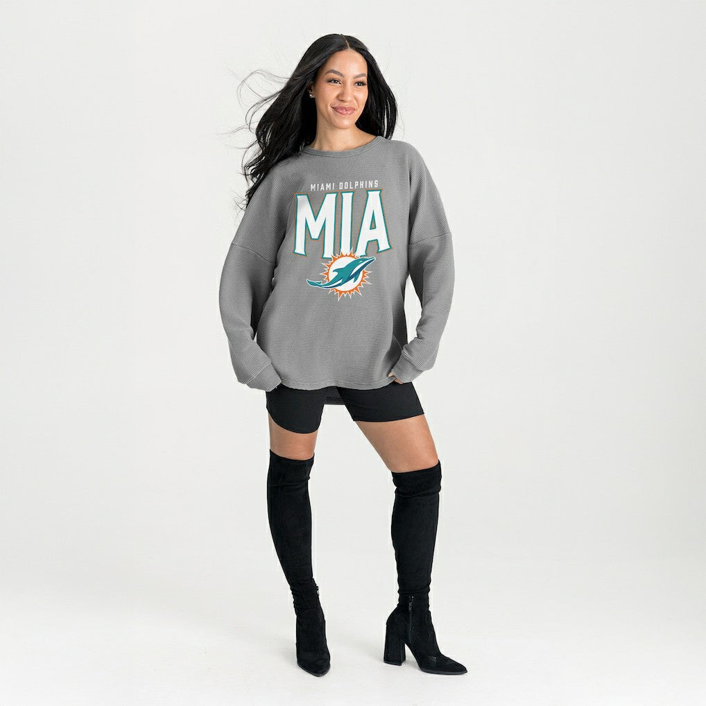 Miami Dolphins Gameday Couture Women's Oversized Pure Motion Corded Sweatshirt Gray - NFL