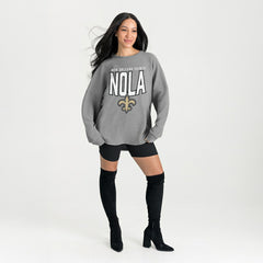 New Orleans Saints Gameday Couture Women's Oversized Pure Motion Corded Sweatshirt Gray - NFL