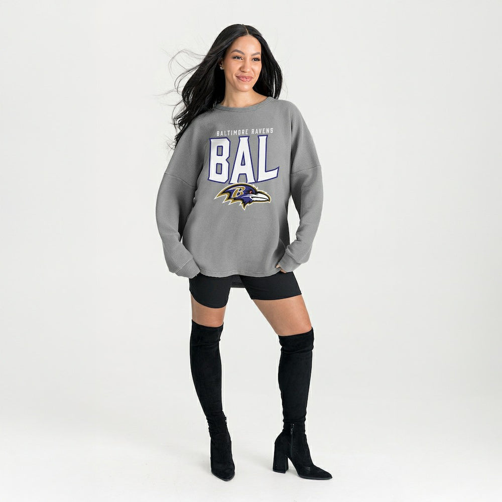 Baltimore Ravens Gameday Couture Women's Oversized Pure Motion Corded Sweatshirt Gray - NFL