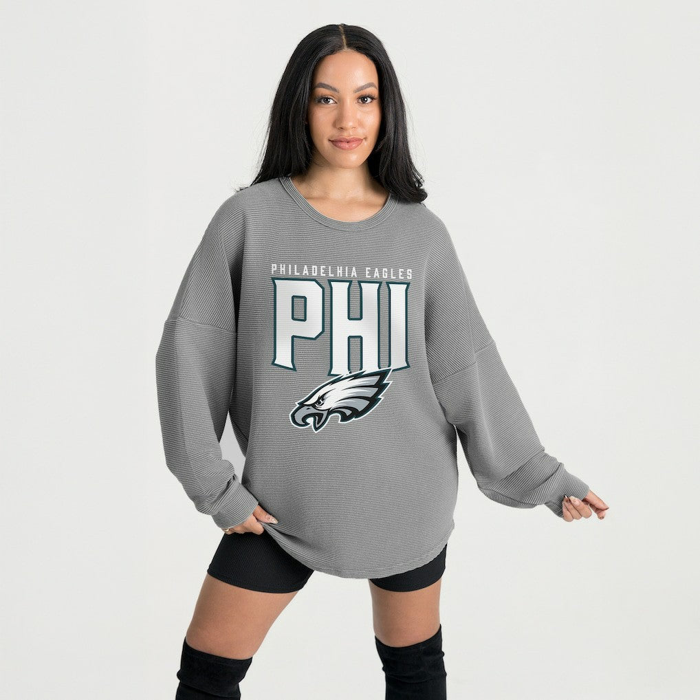 Philadelphia Eagles Gameday Couture Women's Oversized Pure Motion Corded Sweatshirt Gray - NFL