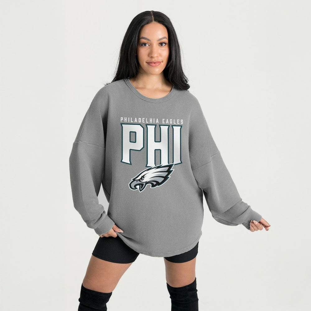 Philadelphia Eagles Gameday Couture Women's Oversized Pure Motion Corded Sweatshirt Gray - NFL