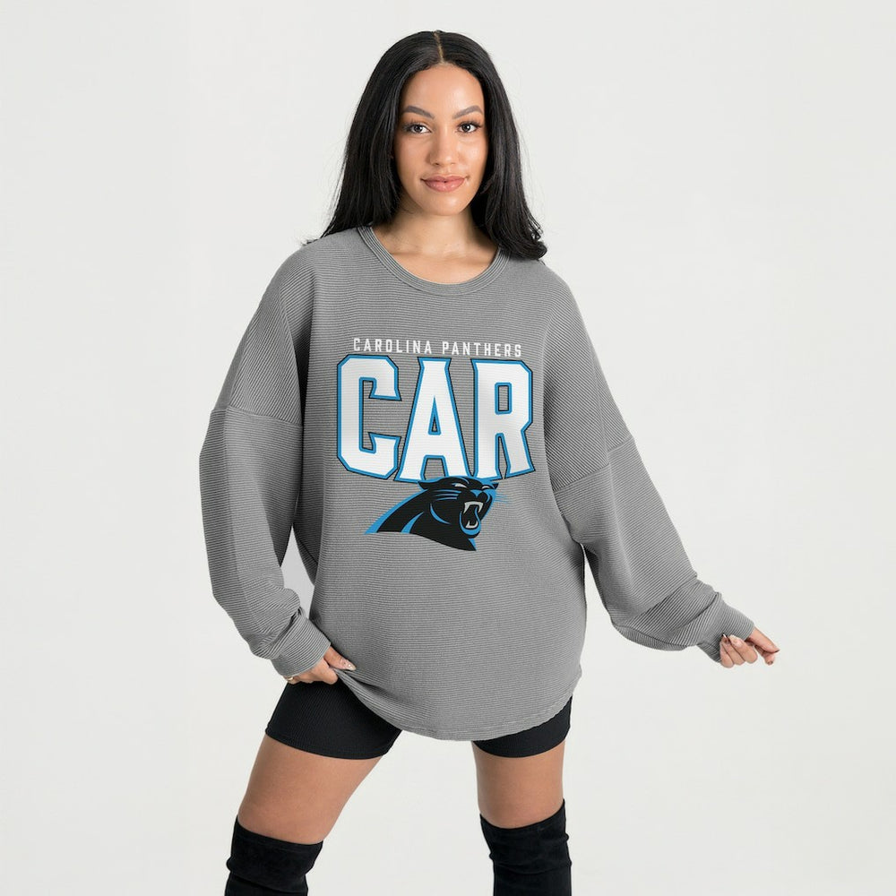 Carolina Panthers Gameday Couture Women's Oversized Pure Motion Corded Sweatshirt Gray - NFL
