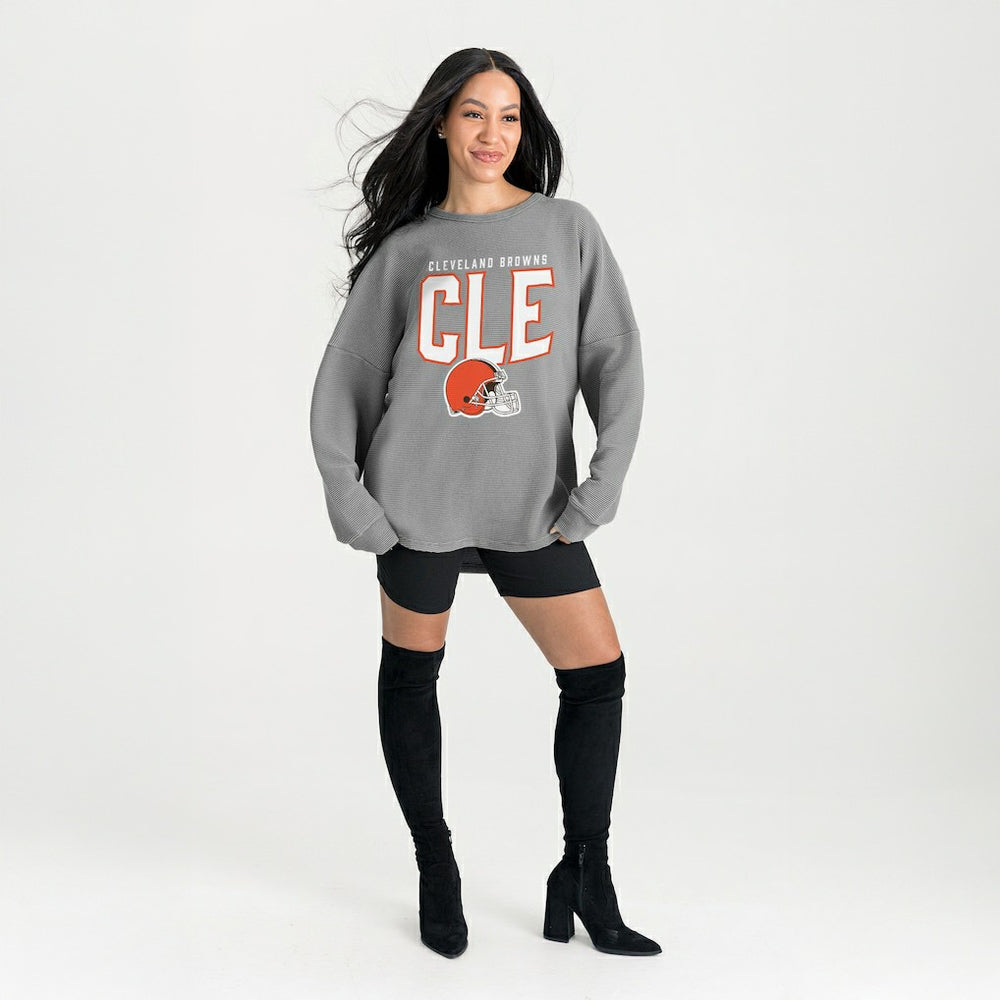 Cleveland Browns Gameday Couture Women's Oversized Pure Motion Corded Sweatshirt Gray - NFL