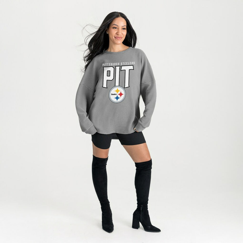 Pittsburgh Steelers Gameday Couture Women's Oversized Pure Motion Corded Sweatshirt Gray - NFL