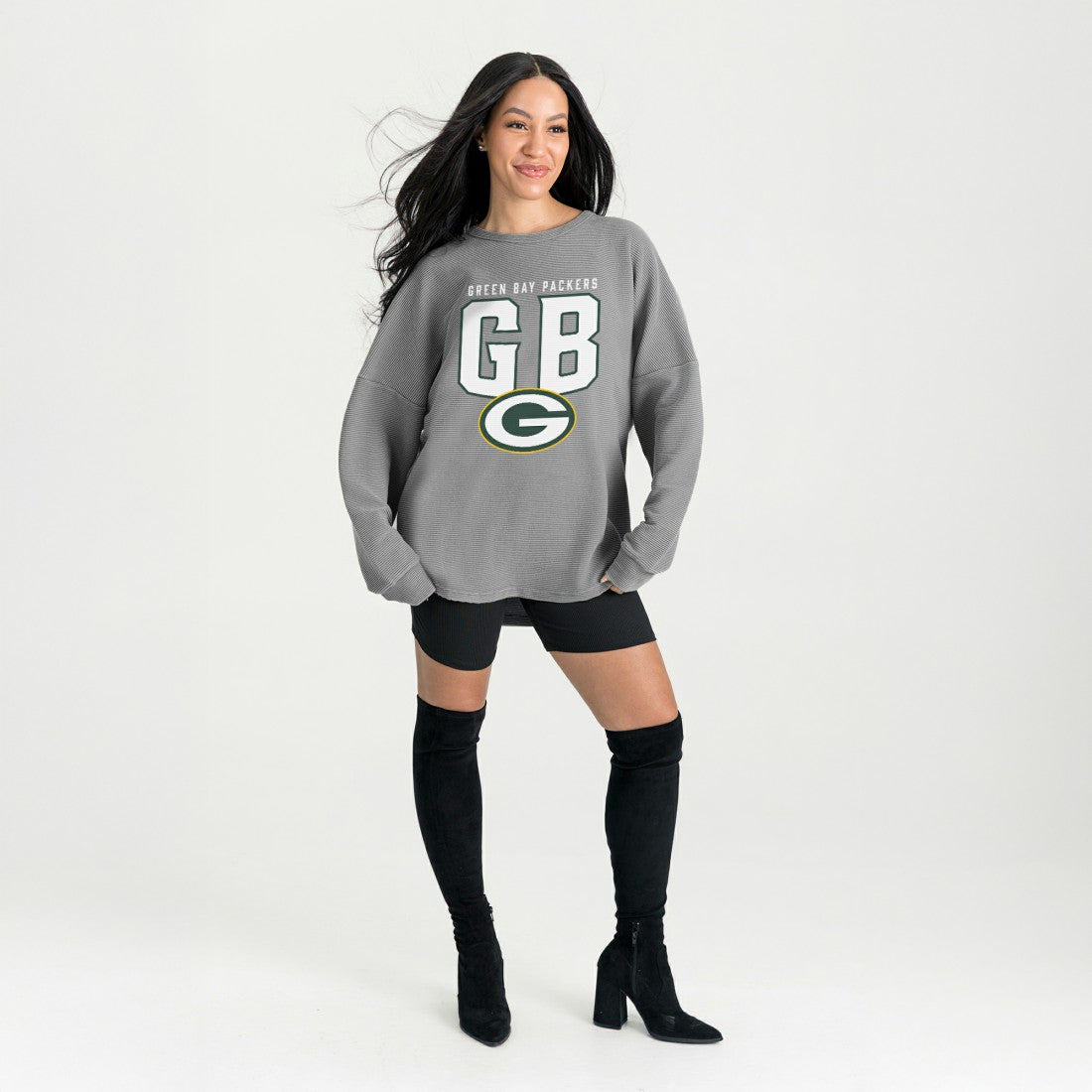 Green Bay Packers Gameday Couture Women's Oversized Pure Motion Corded Sweatshirt Gray - NFL