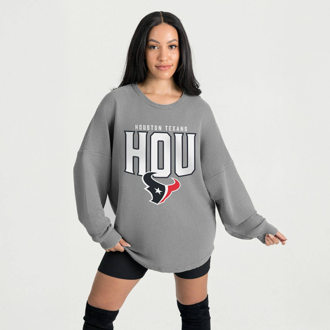 Houston Texans Gameday Couture Women's Oversized Pure Motion Corded Sweatshirt Gray - NFL