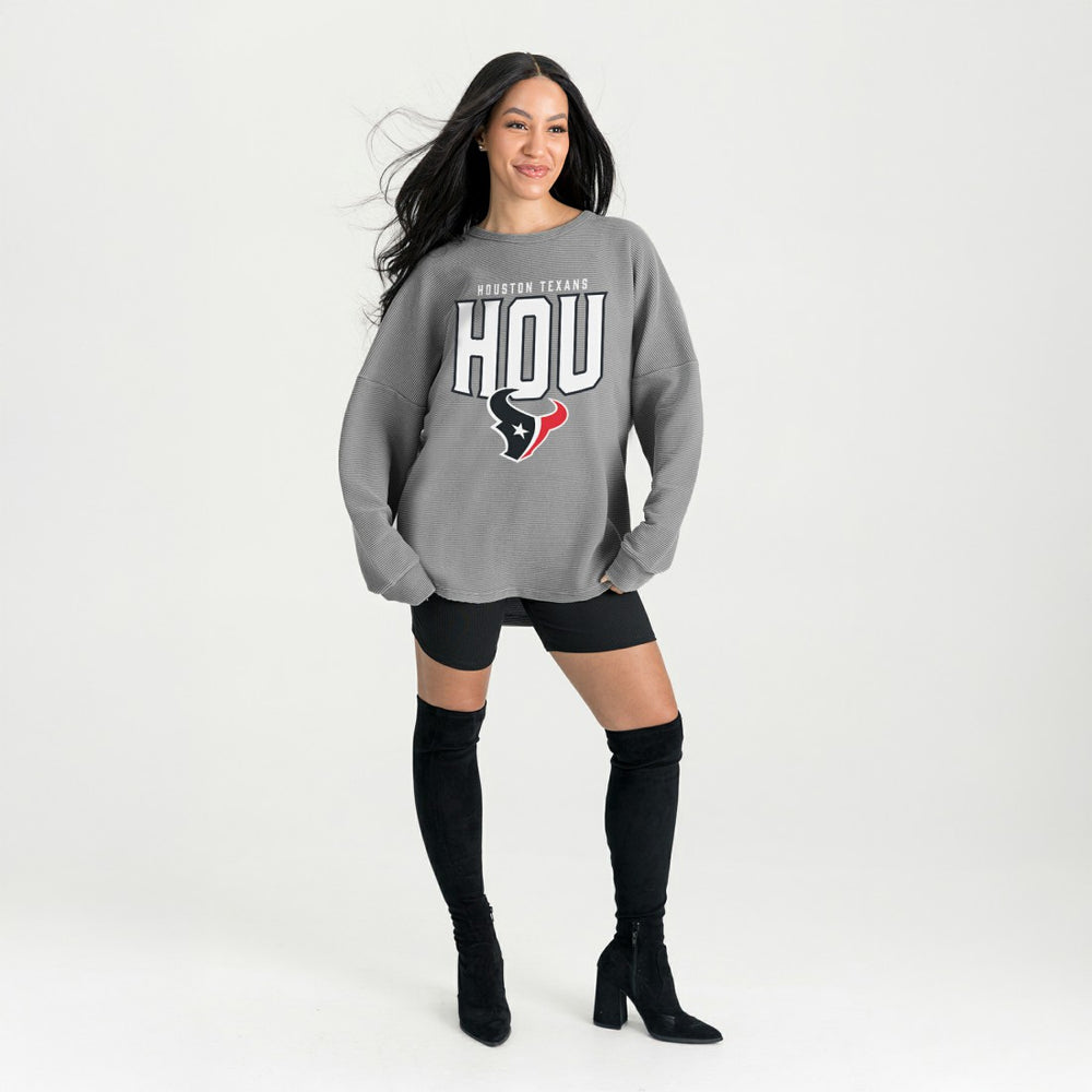 Houston Texans Gameday Couture Women's Oversized Pure Motion Corded Sweatshirt Gray - NFL