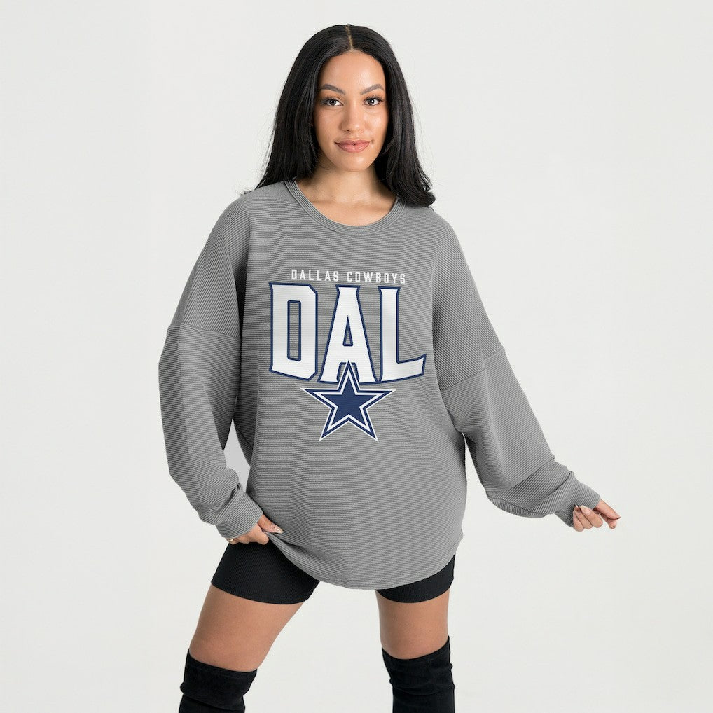 Dallas Cowboys Gameday Couture Women's Oversized Pure Motion Corded Sweatshirt Gray - NFL
