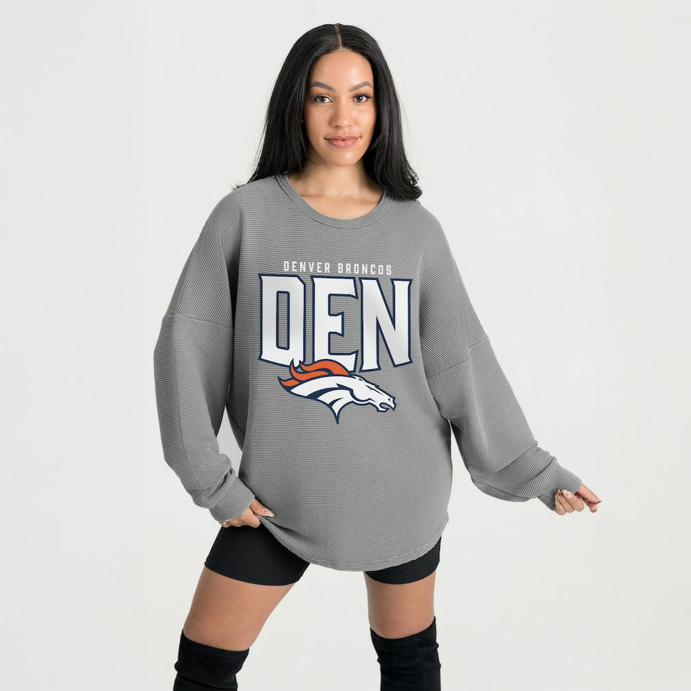 Denver Broncos Gameday Couture Women's Oversized Pure Motion Corded Sweatshirt Gray - NFL