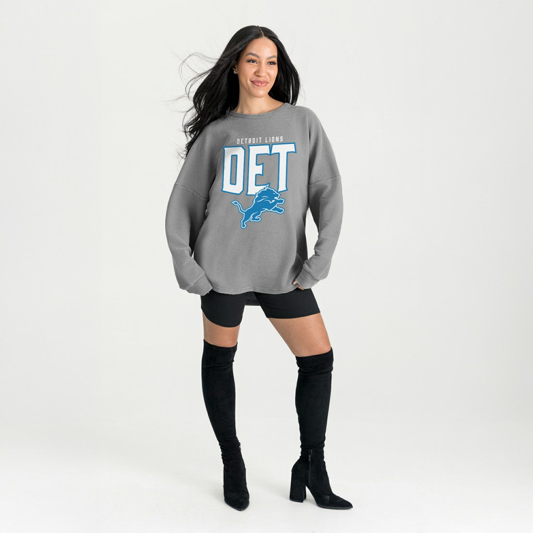 Detroit Lions Gameday Couture Women's Oversized Pure Motion Corded Sweatshirt Gray - NFL