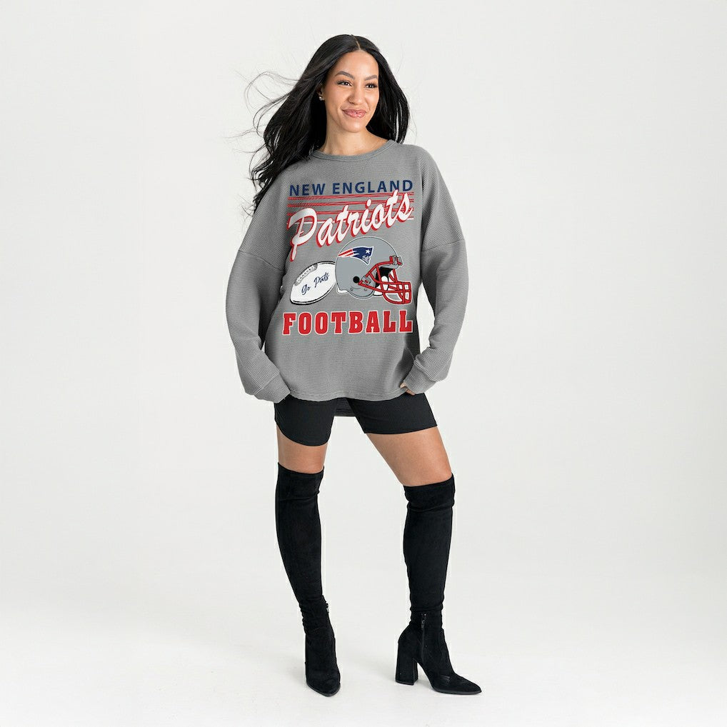 New England Patriots Gameday Couture Women's Oversized Sweet Victory Corded Sweatshirt Gray - NFL