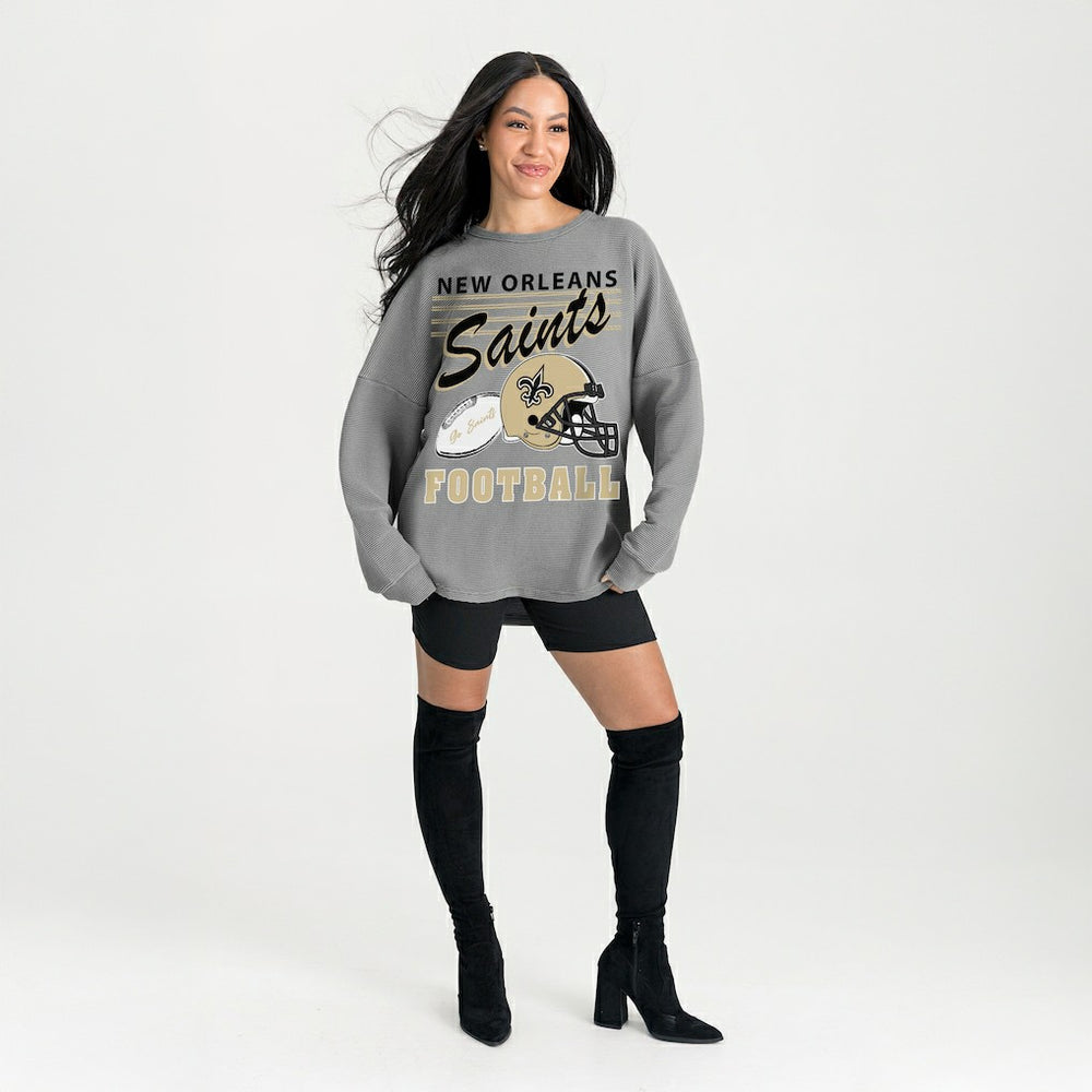 New Orleans Saints Gameday Couture Women's Oversized Sweet Victory Corded Sweatshirt Gray - NFL