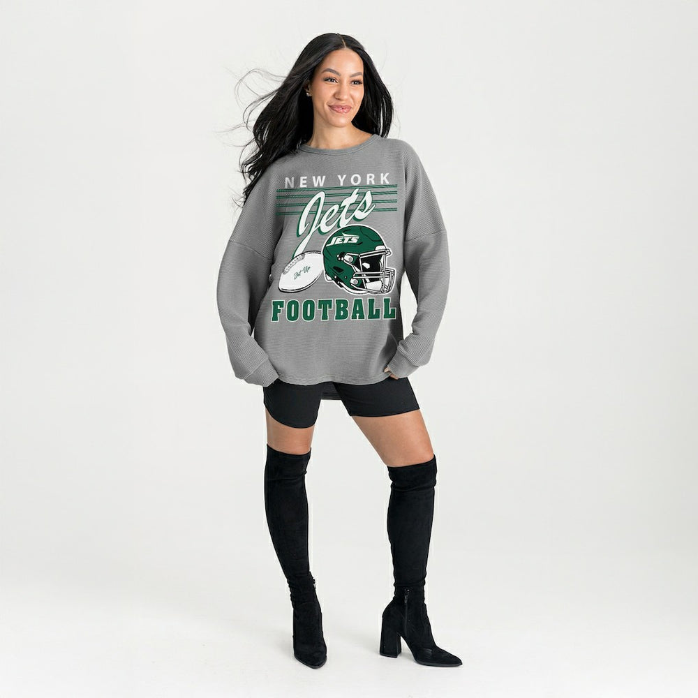 New York Jets Gameday Couture Women's Oversized Sweet Victory Corded Sweatshirt Gray - NFL