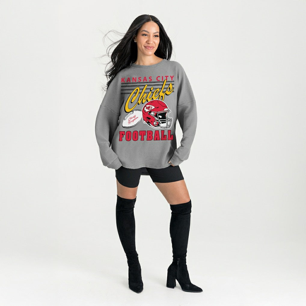 Kansas City Chiefs Gameday Couture Women's Oversized Sweet Victory Corded Sweatshirt Gray - NFL