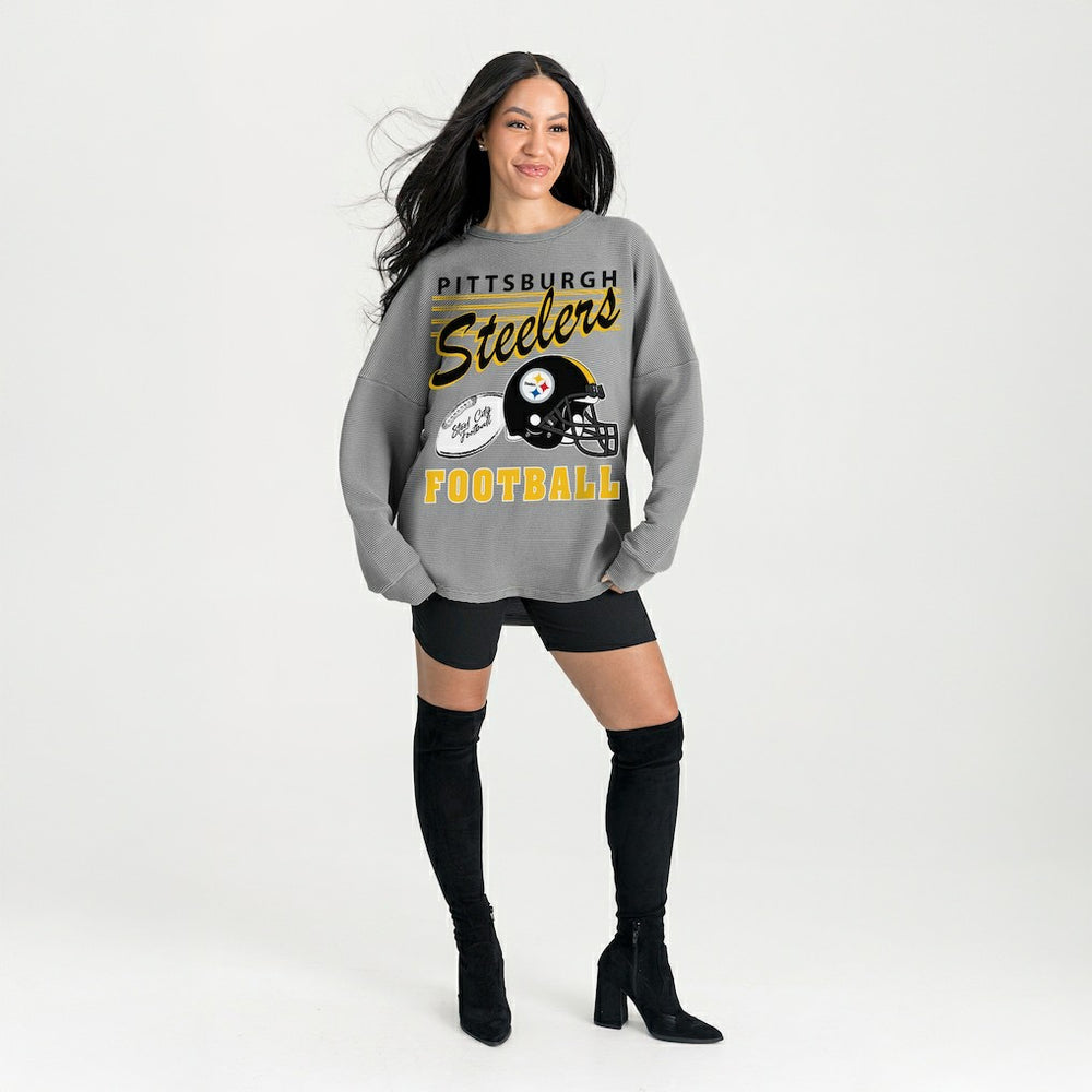 Pittsburgh Steelers Gameday Couture Women's Oversized Sweet Victory Corded Sweatshirt Gray - NFL