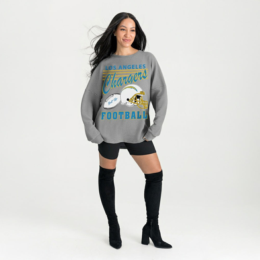 Los Angeles Chargers Gameday Couture Women's Oversized Sweet Victory Corded Sweatshirt Gray - NFL