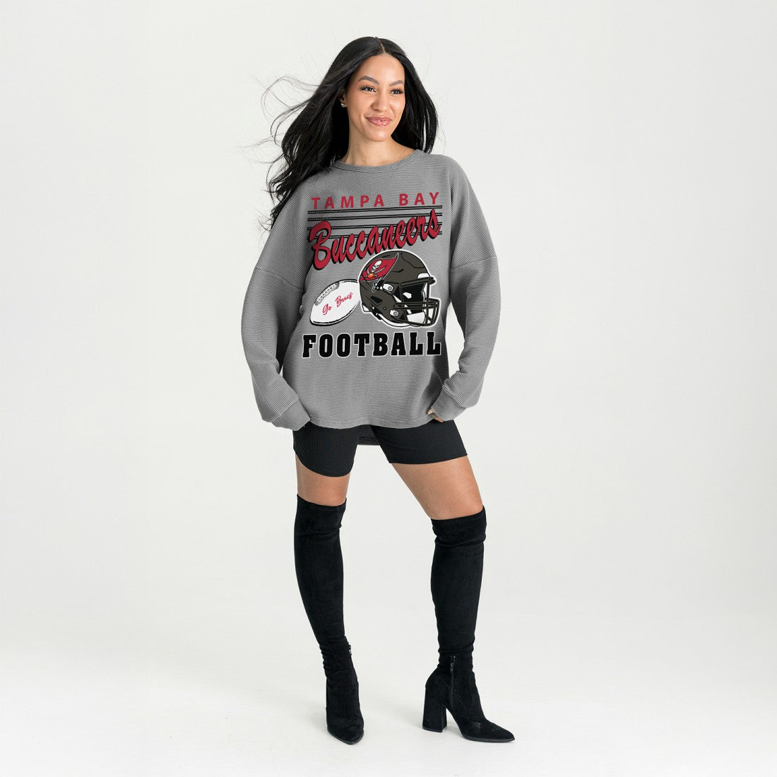 Tampa Bay Buccaneers Gameday Couture Women's Oversized Sweet Victory Corded Sweatshirt Gray - NFL