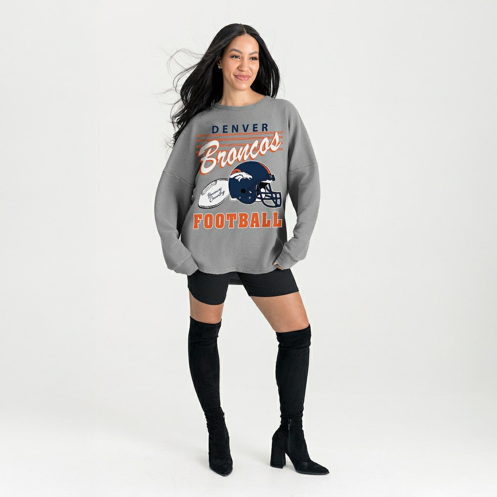 Denver Broncos Gameday Couture Women's Oversized Sweet Victory Corded Sweatshirt Gray - NFL