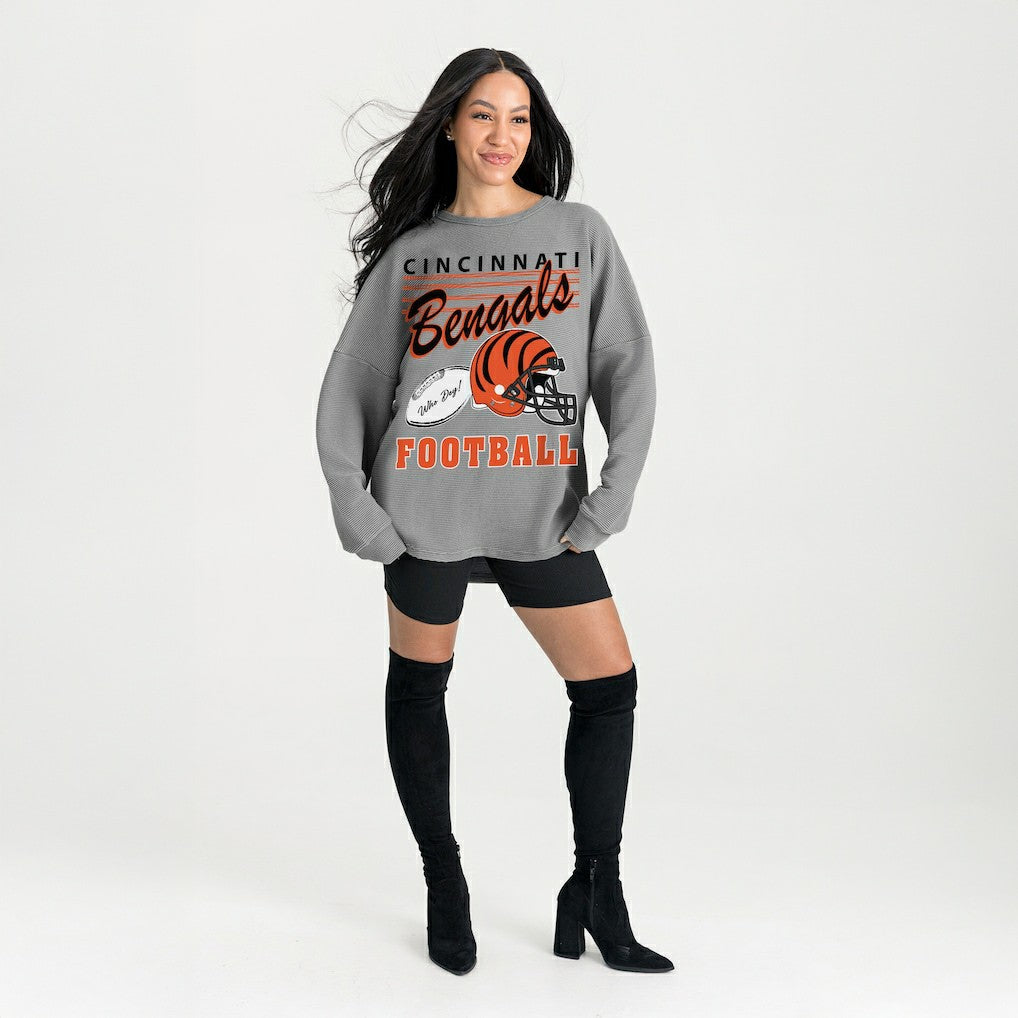 Cincinnati Bengals Gameday Couture Women's Oversized Sweet Victory Corded Sweatshirt Gray - NFL