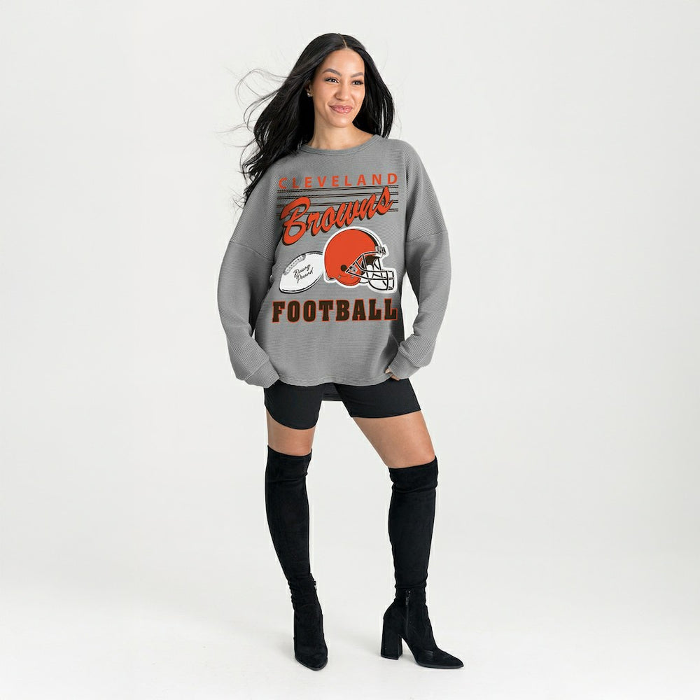 Cleveland Browns Gameday Couture Women's Oversized Sweet Victory Corded Sweatshirt Gray - NFL